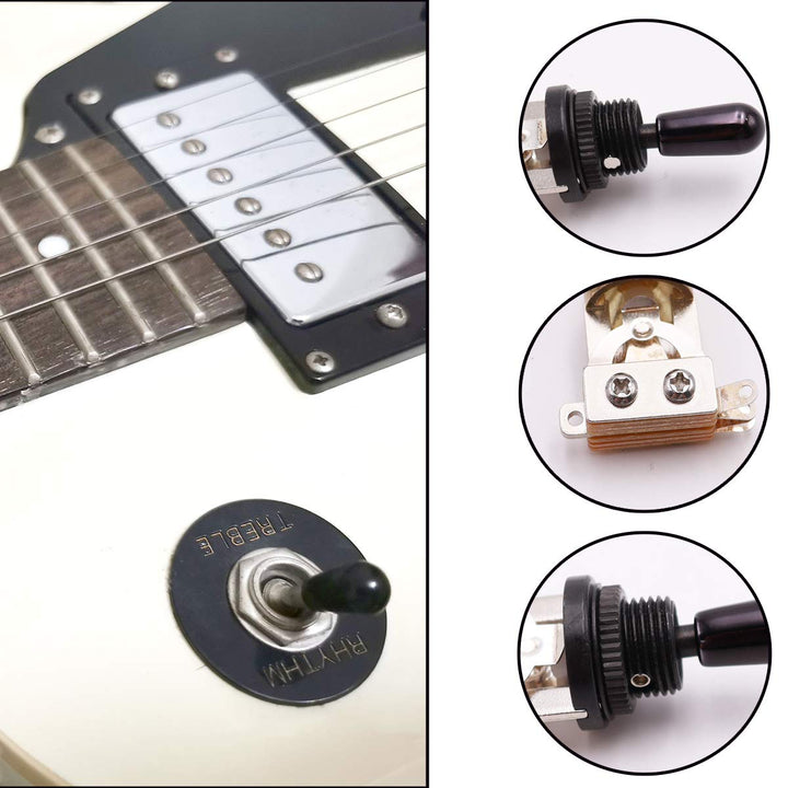 3 Way Guitar Toggle Switch Pickup Selector Black Metal hat Replaceable Black Switch tip Short Straight Guitar Toggle Switch Pickup Selector D-M-007