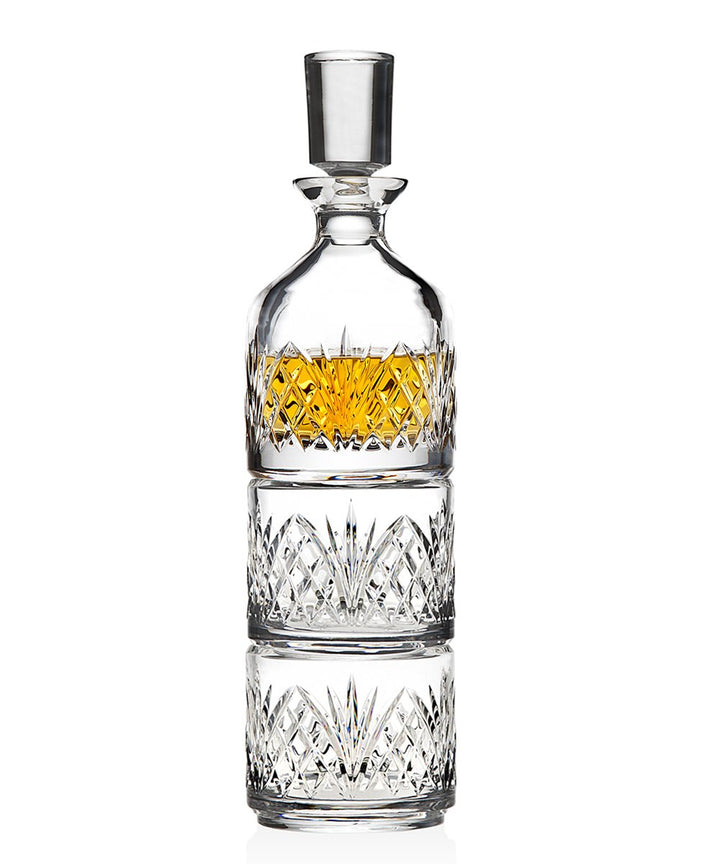 Stackable Whiskey Decanter and Whisky Glasses Dublin 3 pc set, for Liquor Scotch Bourbon or Wine