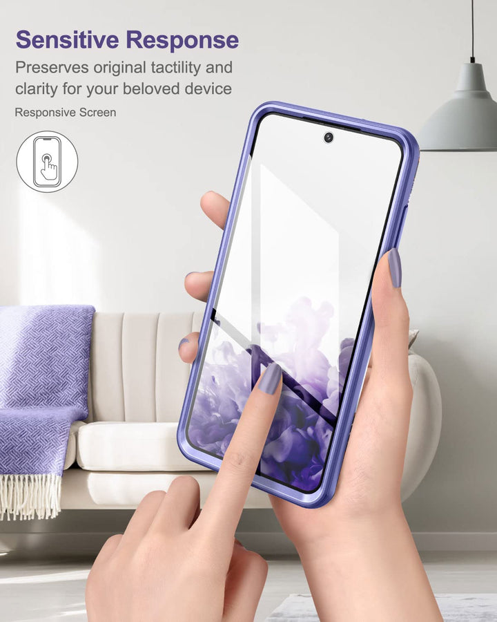 Marble Case for Samsung Galaxy S21 FE, [Built-in Screen Protector] Full-Body Protection Shockproof Rugged Silicone TPU Bumper Protective Cover for Galaxy S21 FE 5G 6.4 Inch (Purple Lavender)