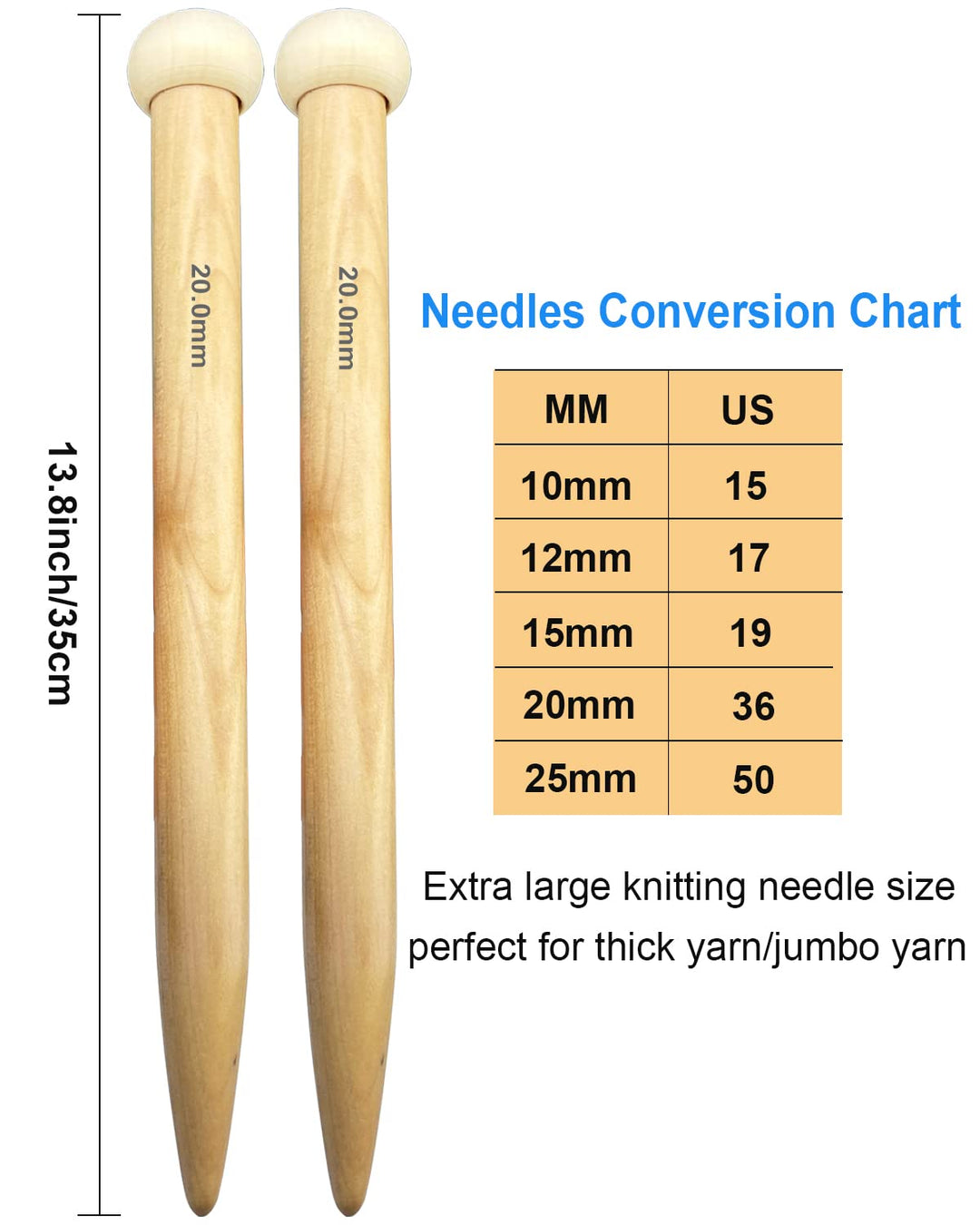 Weabetfu Large Size Bamboo Knitting Needle Straight Sin