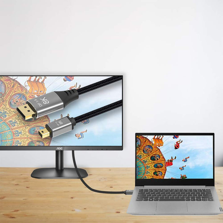 2M 6.6FT Mini DP to DisplayPort 8K Cable 8K(7680x4320)@60Hz 4K@144Hz DisplayPort 1.4 Bi-Directional Transmission DisplayPort to Mini DisplayPort 8K Cable