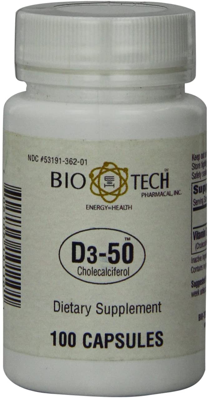 D3-50 50,000 IU, 100 Capsules Ð All-Natural Supplement Ð Supports Bone, Heart Neuromuscular, & Immune Health Ð No Dairy, Fish, Gluten, Peanut, Shellfish, & Soy