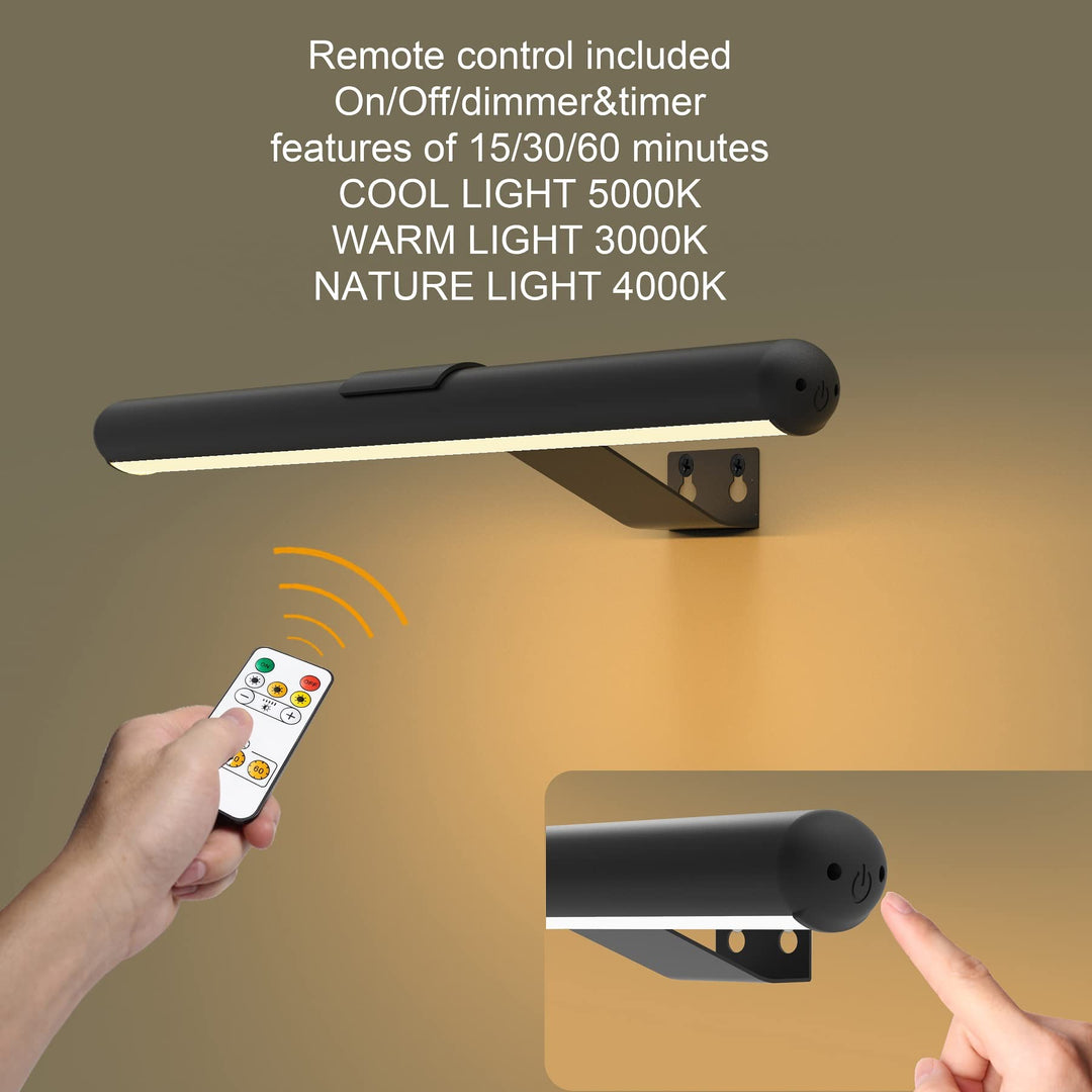 Rechargeable Picture Light with Remote,Wireless Battery Painting Light with 3 Lighting Colors,Art Light Display Lamp with Dimmable Timer, Full Metal Picture Light for Picture Gallery Dart