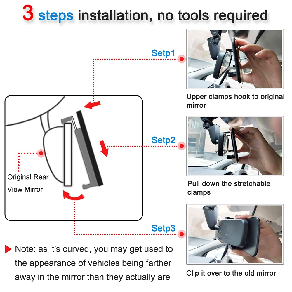 (Upgrade) SkycropHD Rear View Mirror Frameless Car Interior Rearview Mirror Panoramic Wide Angle to Eliminate Blind Spots – Convex,11.8''(White)