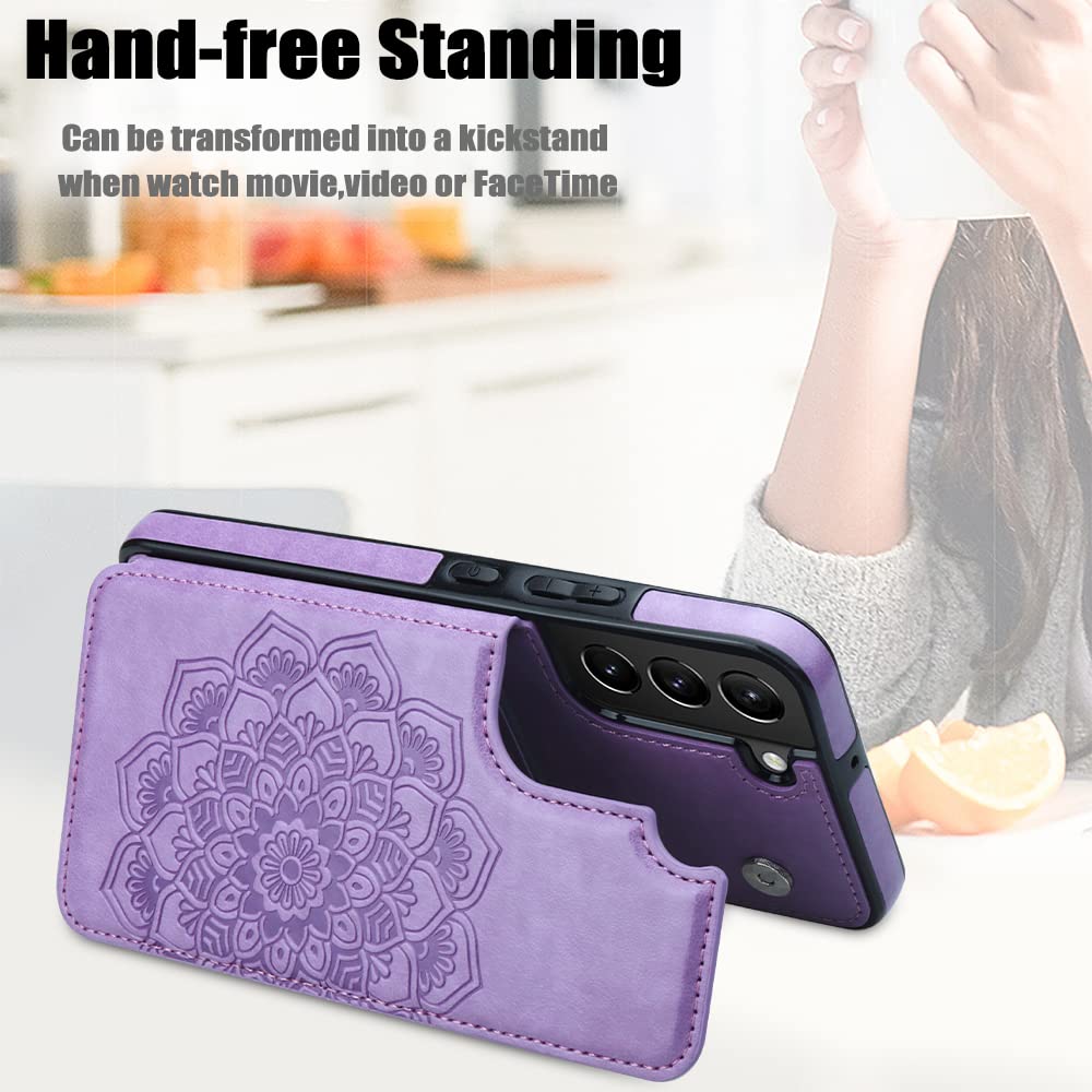 MMHUO for Samsung S22 Plus Case with Card Holder,Flower