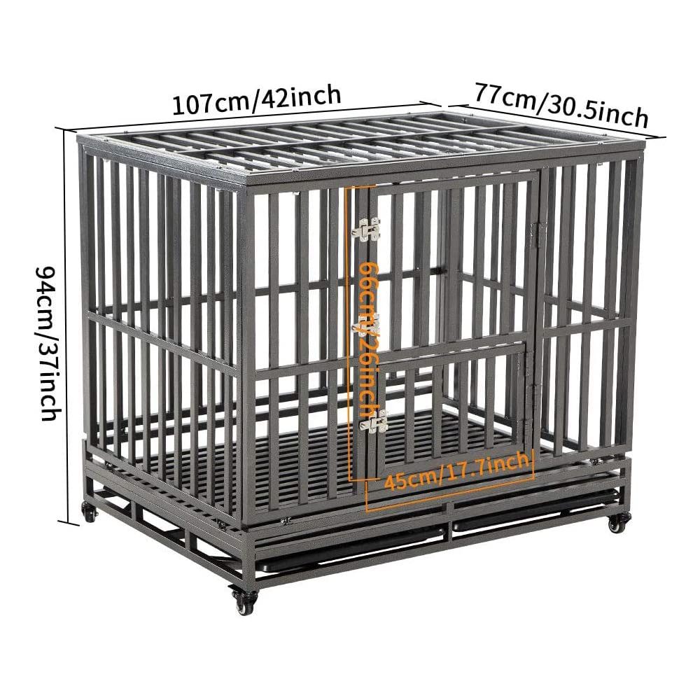 Heavy Duty Dog Cage Metal Kennel and Crate for Medium and Large Dogs, Pet Playpen with Four Wheels,Easy to Install,42 inch,Black