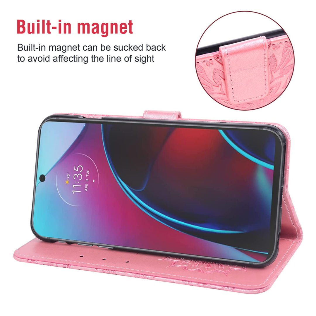 Phone Case for Moto G Stylus 5G 2022 Wallet with Tempered Glass Screen Protector and Sunflower Leather Slim Flip Cover Card Holder Stand Cell Accessories Motorola GStylus G5 XT2215DL Women Rose Gold