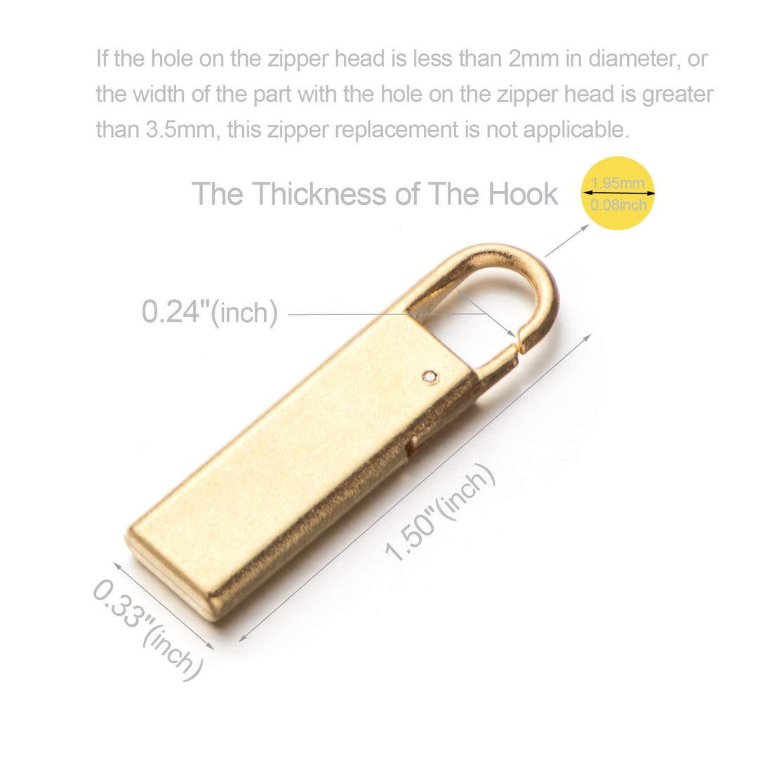 Gold Zipper Pull Replacement Metal Zipper Tab Repair Easy Use for Broken and Missing Zipper Pulls On Luggage Suitcase Jacket Backpacks Coat Boots