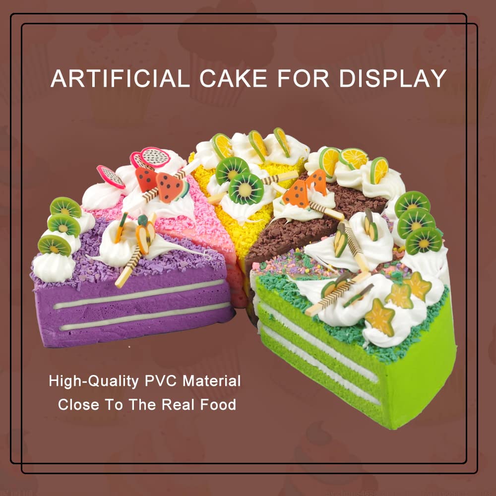 6Pcs Fake Cake for Display, Slice Faux Replica Cake, Artificial Chocolate Mousse Cake in Triangle Shape Model Decoration Kitchen Photography Props