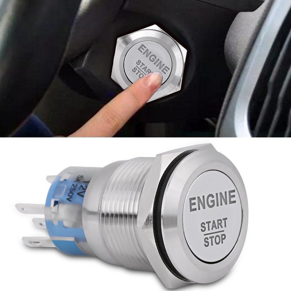 12V DC LED Car Engine Start Stop Push Button Switch Ignition Starter Switch Universal Metal Press LED Push Button Switch White(Silver)