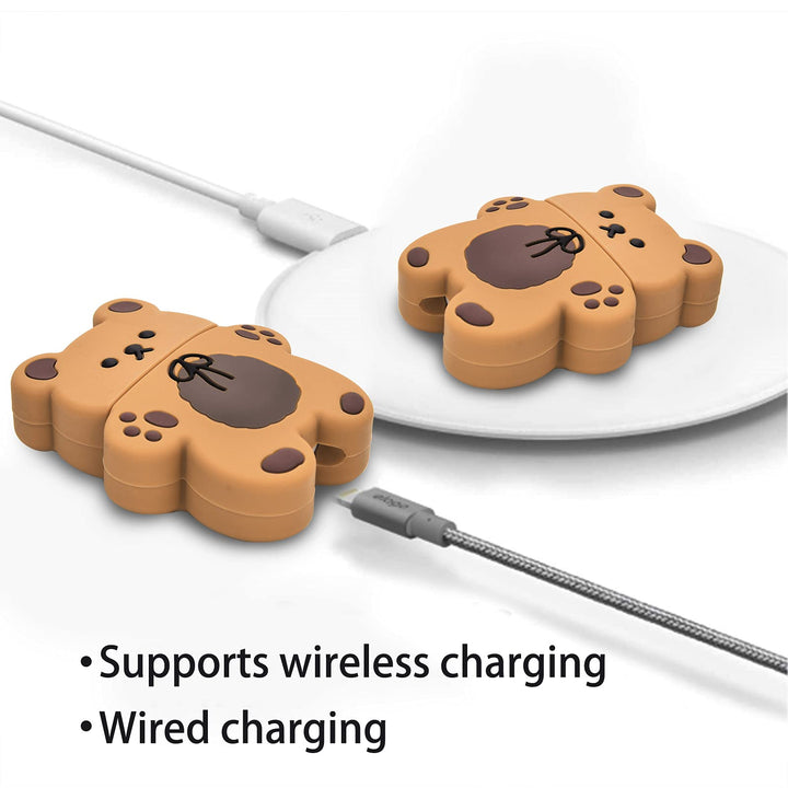 Cute AirPods Cases with Bear Keychain Cartoon Biscuit B