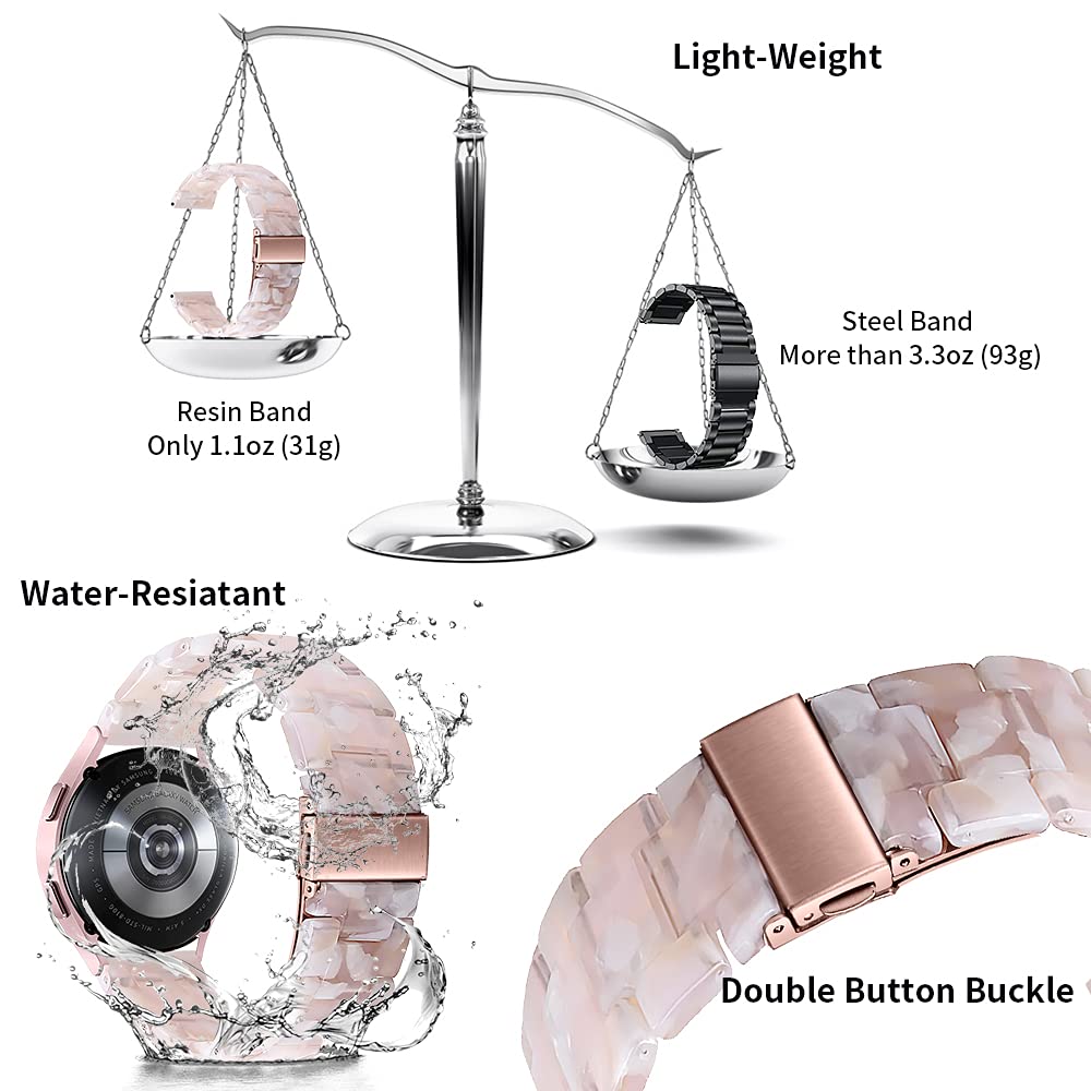 Resin Bands Compatible with Samsung Galaxy Watch 6 5 4 Band 40mm/44mm, Watch 5 Pro 45mm, Galaxy Active 2, 20mm Band for Galaxy Watch 4 Classic 42mm 46mm, Watch 6 Classic 43mm/47mm Women