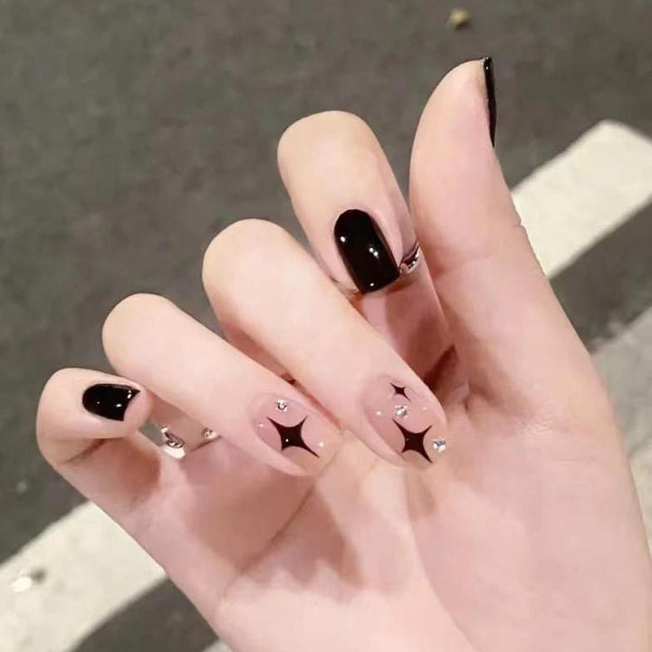 Square Press on Nails Short Acrylic Nails Glossy Nails Squoval Fake Nails for Women and Girls