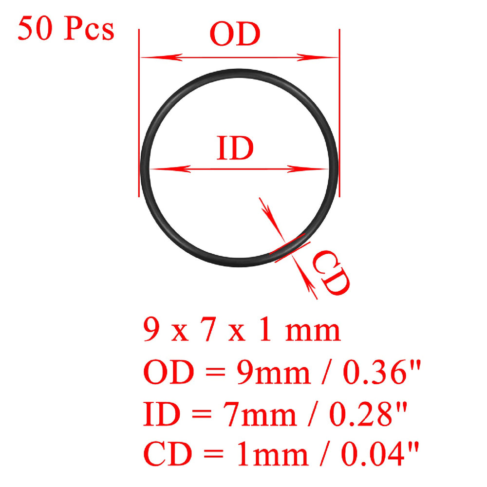 Ofowin [50 Pcs] Nitrile Rubber O-Rings 9mm OD 7mm ID 1mm Width, Metric Buna-N Sealing Gasket for Pressure Washer, Filter, Pump, Plumbing, Water Hose, air Pipe, Gauges, Automotive, Machine