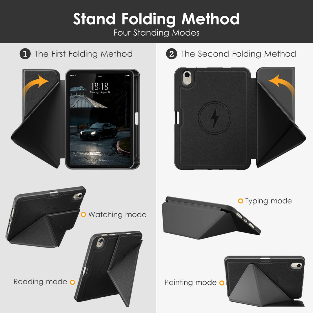 Case for iPad Mini 7 (A17 Pro) 2024 / iPad Mini 6 2021 8.3 inch with Pencil Holder, Multi-Angle Magnetic Standing Cover for iPad Mini 7th/6th Generation [Auto Wake/Sleep], Black