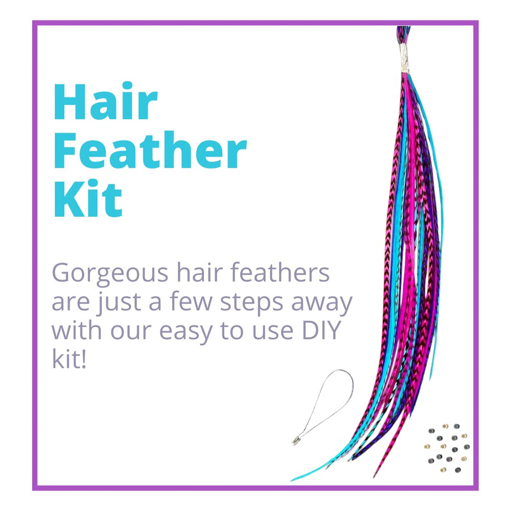 Feather Hair Extensions, 100% Real Rooster Feathers, Long Pink, Purple, Blue Colors, 20 Feathers with Bonus FREE Beads and Loop Tool Kit