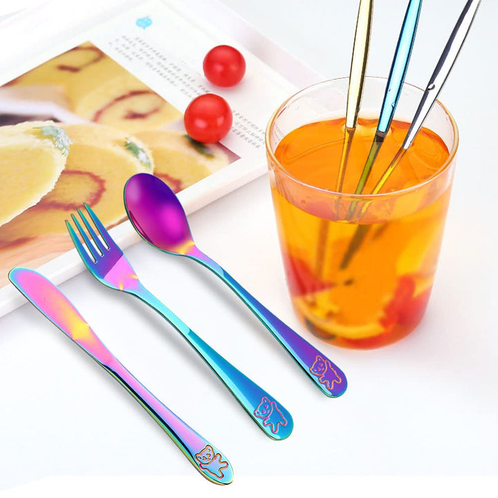 Pimoys 6 Pieces Rainbow Kids Silverware Stainless Steel