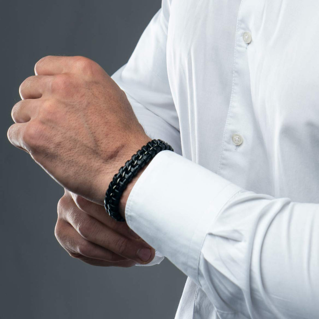 SERASAR 8 Black Leather Bracelets for Men - Mens Bracel
