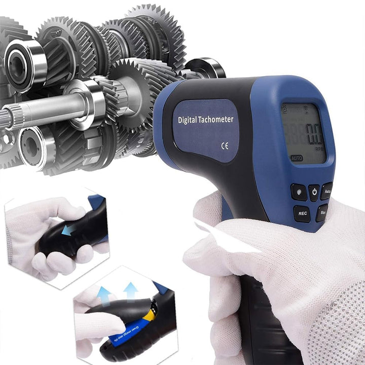 Handheld Digital Laser Tachometer Non-Contact RPM Meter Motor Speed Gauge Gun Measuring Range: 2.5-99999RPM with 10 Reflective Tapes