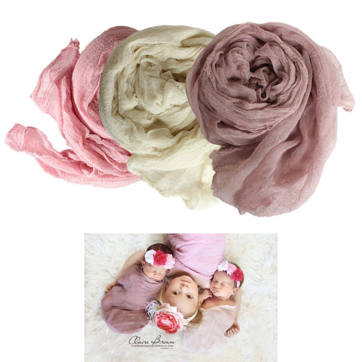 Cheesecloth Wrap, 36x72 (Before Dying), Grade 50 Cheesecloth, Newborn Baby Layer Photography Prop (Set of 3 - Tea + Antique Pink + Antique Purple)
