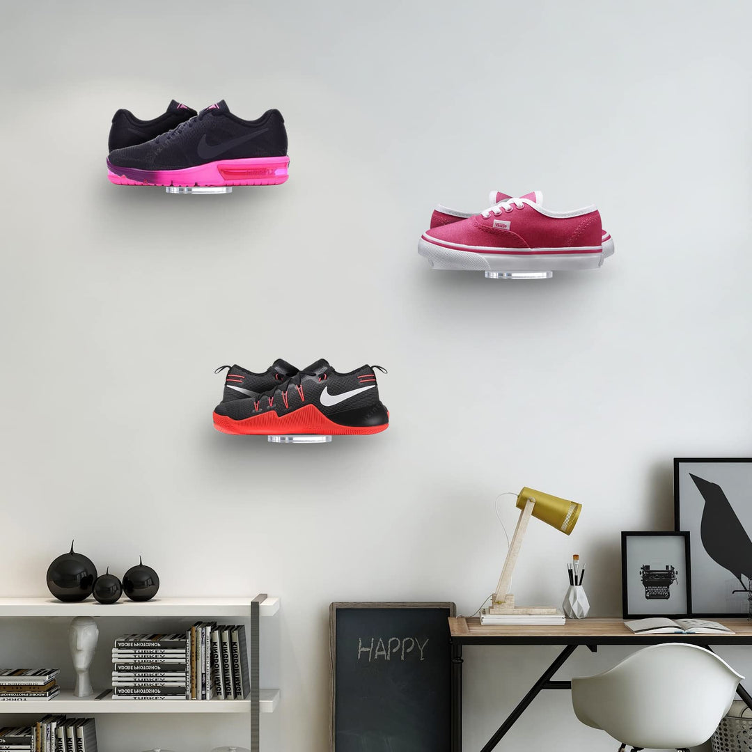 Acrylic Floating Clear Sneaker Shelves Wall Mount Set of 6 for Shoe Display,Floating Shoe Display Shelves for Bedroom, Gaming Room, Living Room,entrance hall