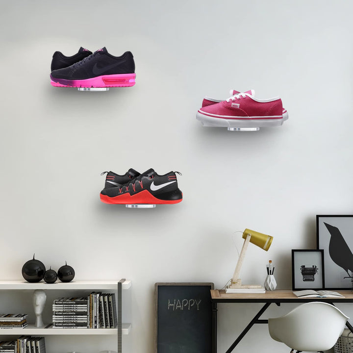 Acrylic Floating Clear Sneaker Shelves Wall Mount Set of 6 for Shoe Display,Floating Shoe Display Shelves for Bedroom, Gaming Room, Living Room,entrance hall