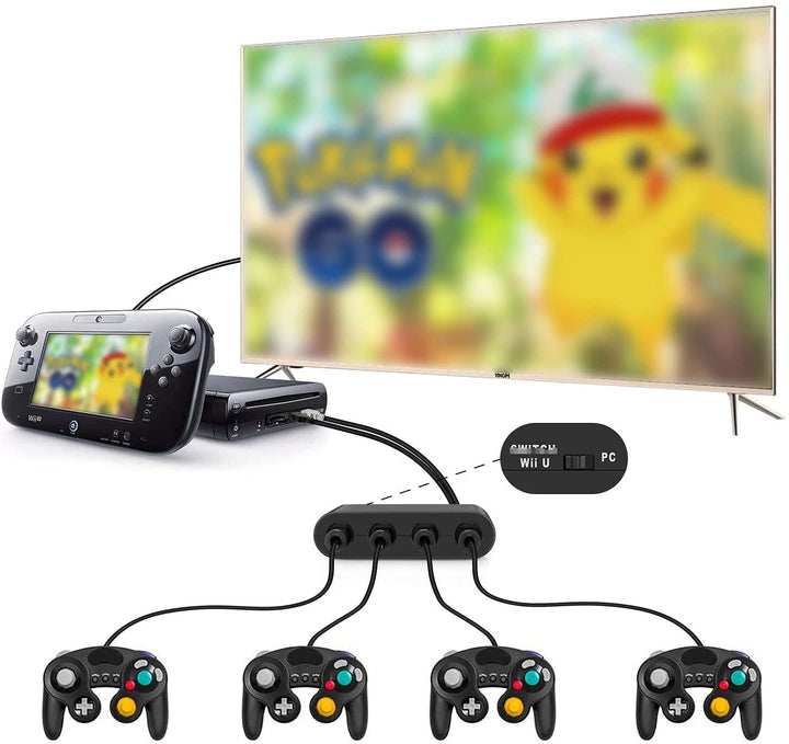Controller Adapter for Gamecube, Compatible with Nintendo Switch, Super Smash Bros Switch Gamecube Adapter for WII U/PC with 4 Port