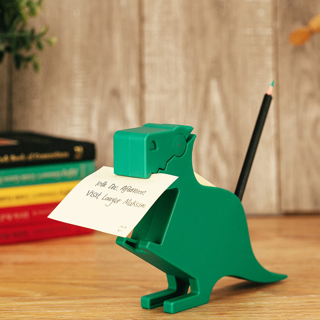 Dinosaur Memo Holder Desktop Clip For Note Pen Holder Multi-Functional Clip For Note Animal Note Clip With 2 Pack Memo (Dinosaur Green)