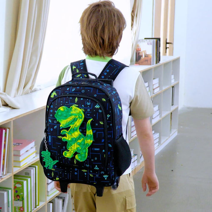 3PCS Rolling Backpack for Girls, Kids Roller Wheels Bookbag, Wheeled School Bag with Lunch Bag - Unicorn Pink