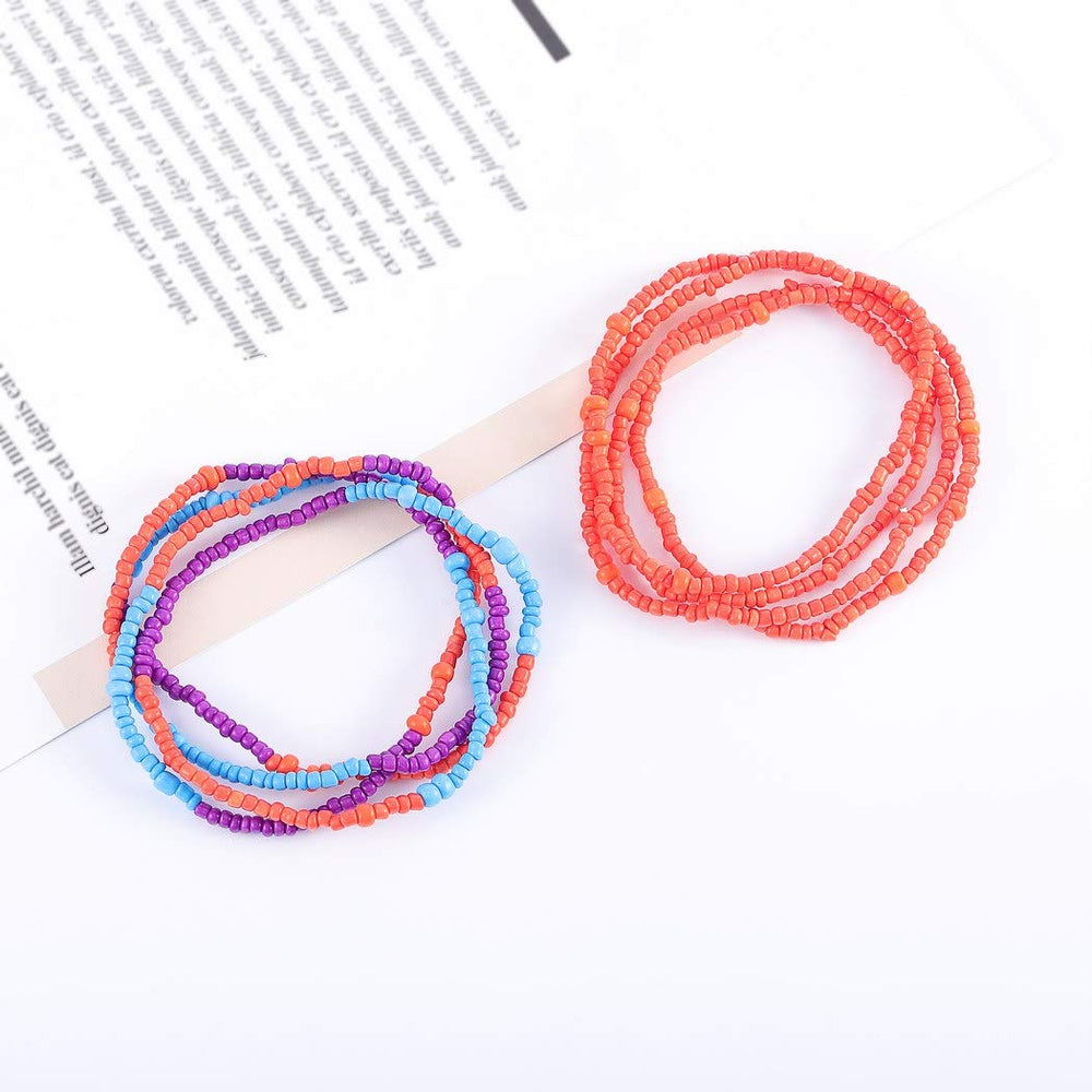 Sexy Body Chains Bead Belly Waist Chains Set Colorful Body Jewelry Beach for Women and Girls 2PCS (Orange&Blue)