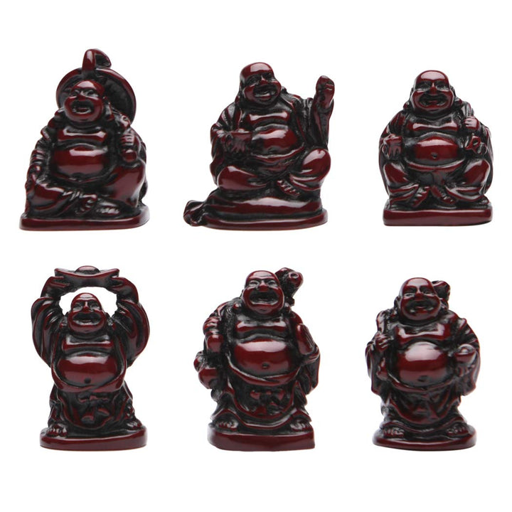 BRABUD 1&#39;&#39; Red Resin Laughing Buddha Maitreya Figurines Collection Gift Home Office Desk Decor Flower Pot Statue Decoration Set of 6