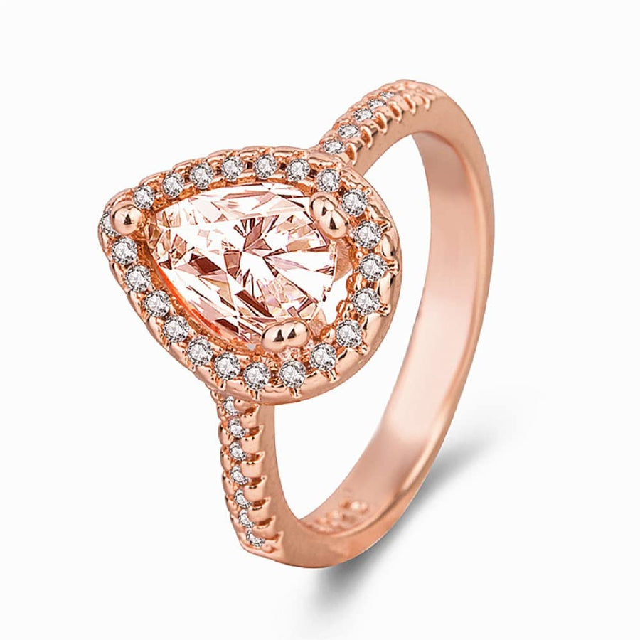 Weishu Women's 925 Sterling Silver pear Cut 5ct Pink Cubic Zirconia Ring Cocktail Engagement Wedding Ring Promise Aura Single Stone Engagement Ring (US Code 8)