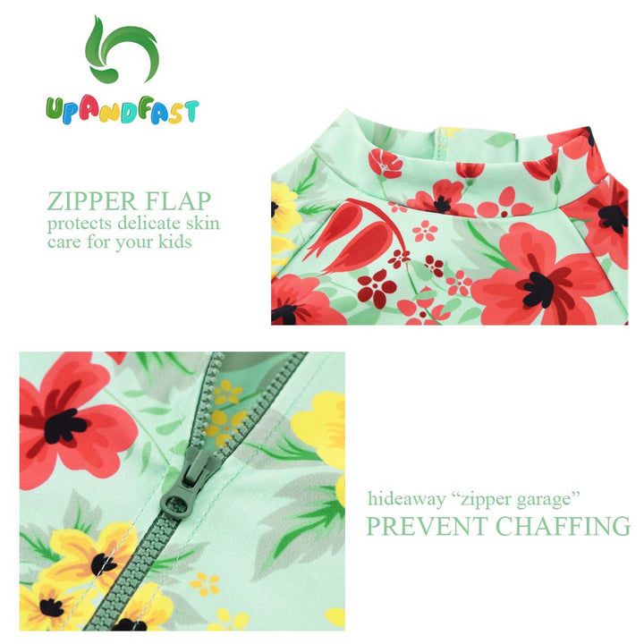 Baby/Toddler Girl One Piece Zip Sunsuits With Sun Hat UPF 50+ Sun Protection Infant Beach Swimsuit (Light Green(LS), 6-9 Months)