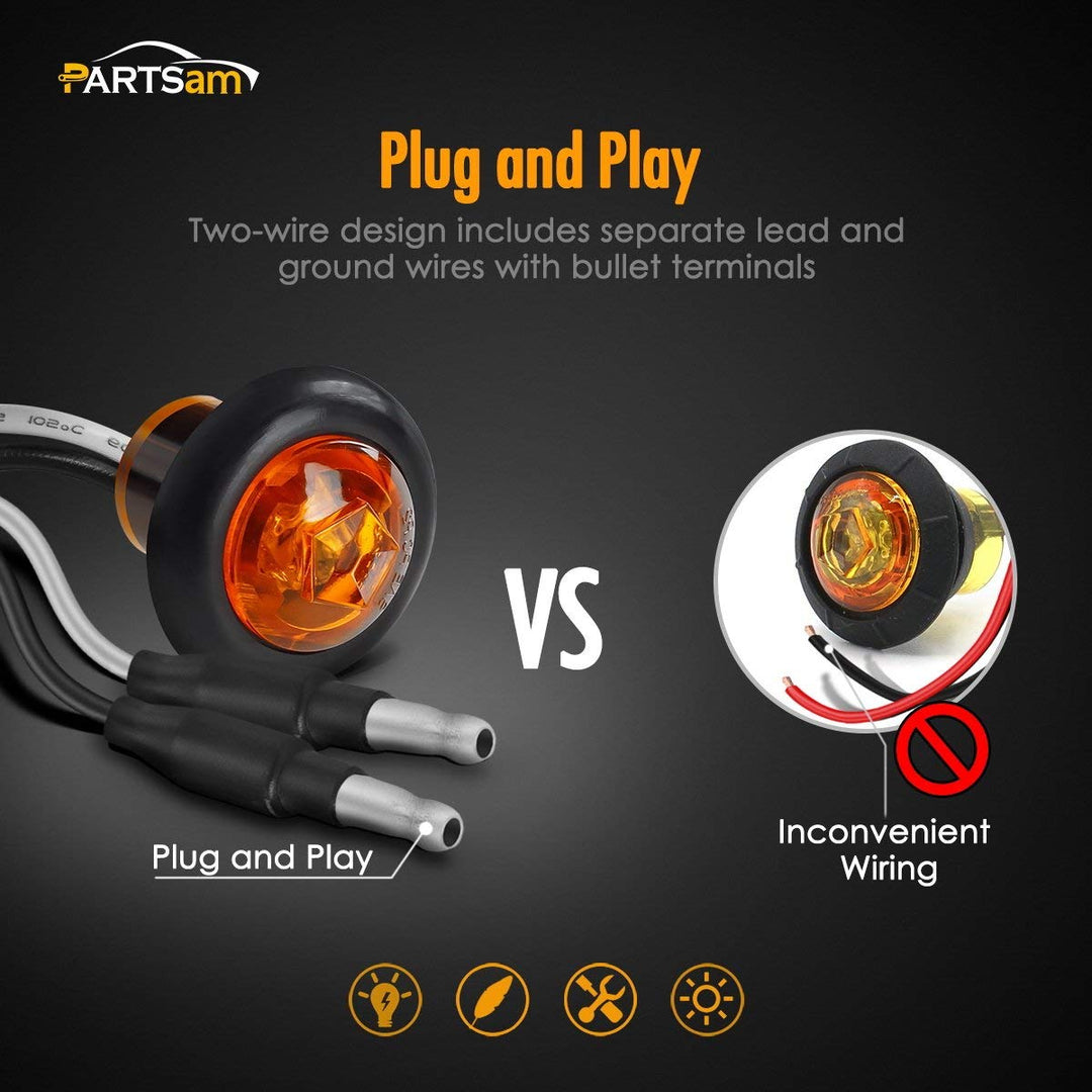 8X 3/4 inch Mount Amber Clearance LED Bullet light Lamp Truck Trailer Round Side Marker Lights Lamps