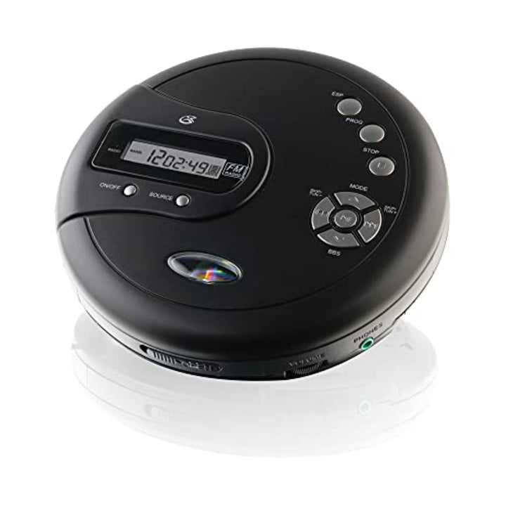 PC332B Portable CD Player with Anti-Skip Protection, FM Radio and Stereo Earbuds - Black