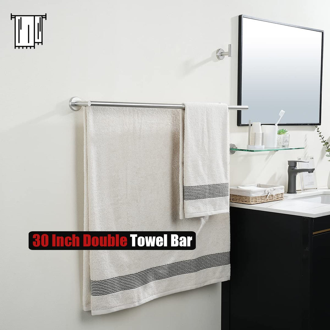 Double Bath Towel Bar, 30 Inch 304 Stainless Steel Thicken 0.8mm Towel Rack for Bathroom, Towel Holder Brushed Finished Wall Mount, 33 in Total Length, TB100L30-BN