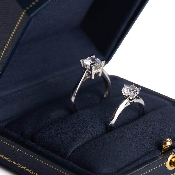 Royal Blue Double Ring Box (Jewelry Storage, 2.95x2.95x1.96 inches, Leather, Square, 1 Compartment, 1 Drawer, 0.2 pounds) for Wedding, Anniversary, Engagement, Valentine&#39;s Day