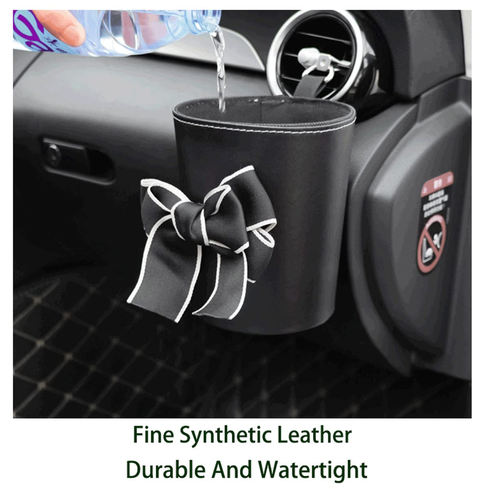 Car Trash Can Cute Accessories For Women Superior PU Leather Flower Art Organizer Gifts girl Bag Hanging Garbage Essentials Bin Carcan (Black)