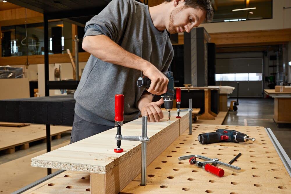 BESSEY GTR16S6H All Steel Ratcheting Table Clamp with 6 5/16 Capacity x 2 5/16 Throat Depth &amp; 540 lb Clamping Force, Red/Silver