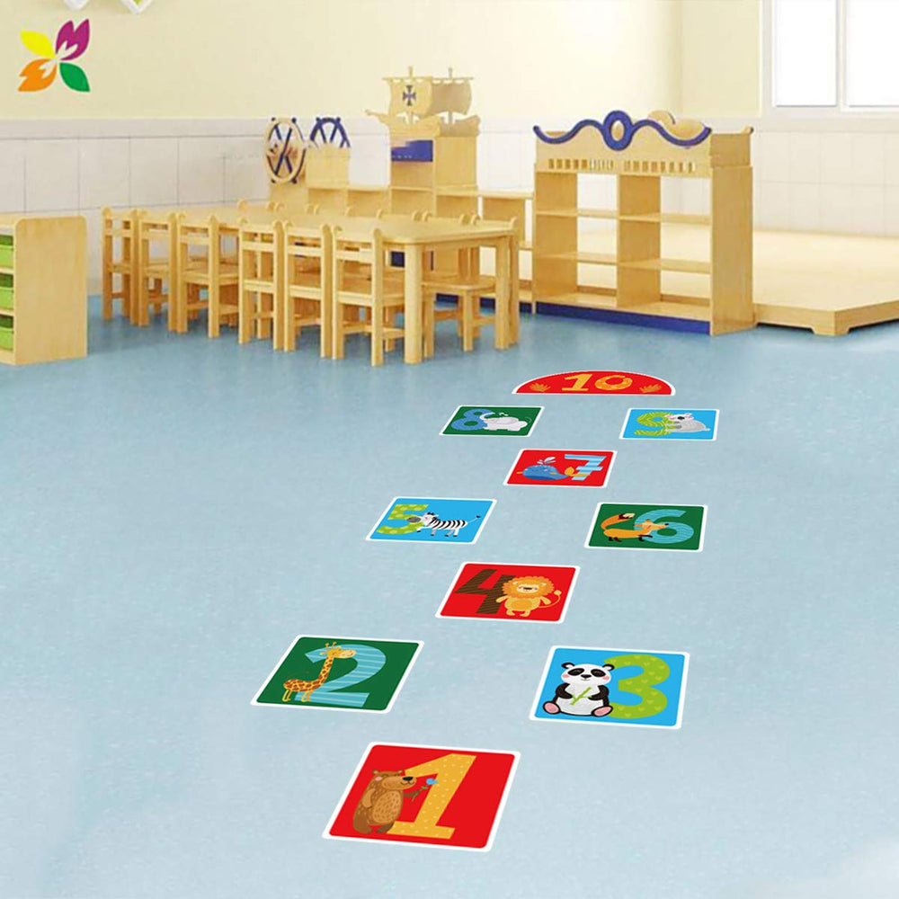 10 Number DIY Hopscotch Game Wall Stickers Floor Decals, Removable PVC Cute Forest Animals Digital Wall Stickers, Unique Floor Art Decor Supplies for Baby Kids Room Bedroom Nursery