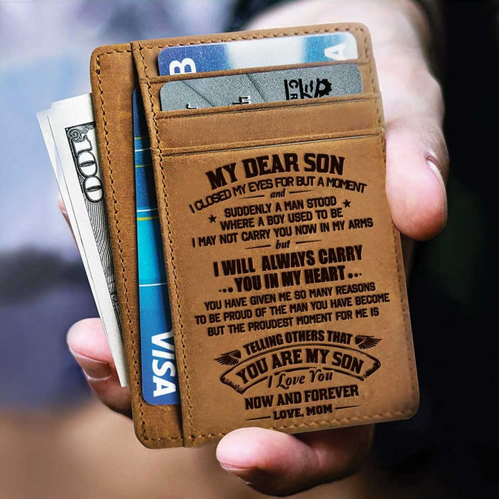 Christmas Birthday Gifts for Men, Graduation Gifts for Son from Mom, To My Son Engraved Leather Wallet, Mother and Son Gifts, Mens Wallets, Front Pocket Wallet, Slim Minimalist Wallets For Him