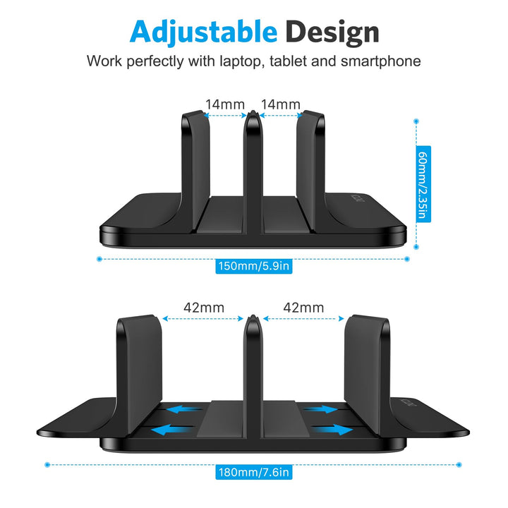 [Updated Dock Version Vertical Laptop Stand, Double Desktop Stand Holder with Adjustable Dock (Up to 17.3 inch), Fits All MacBook/Surface/Samsung/HP/Dell/Chrome Book (Black)