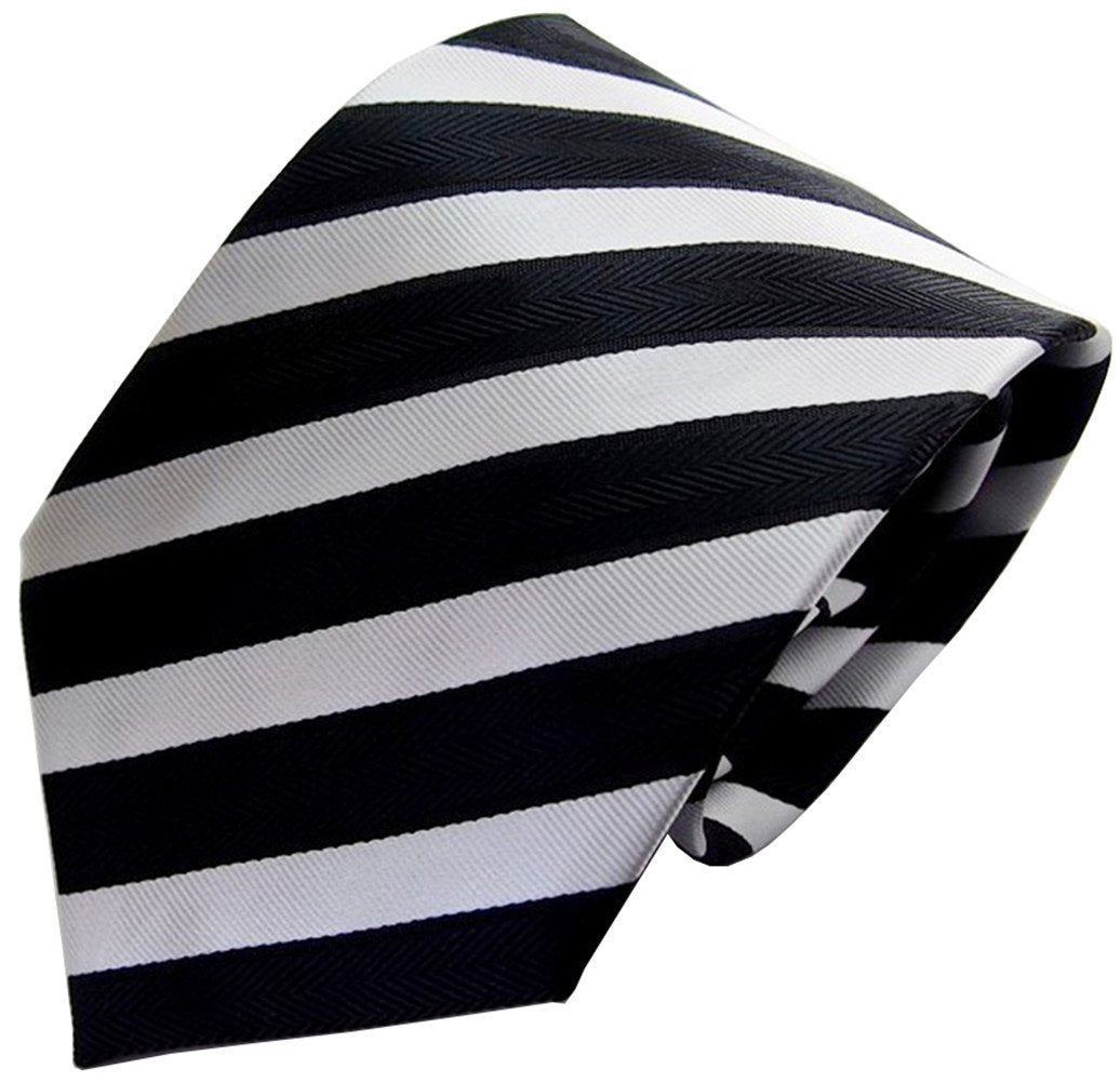 Men&#39;s Classic Striped Black And White Woven Silk Tie Microfiber Necktie