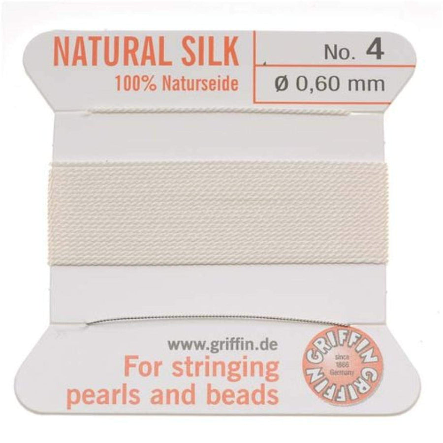 Silk Beading Cord and Needle, Size 4, White