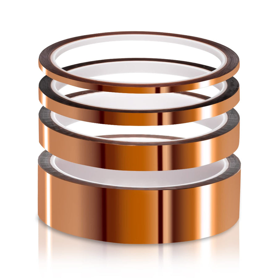High Temp Tape, 4 Pack Polyimide High Temperature Resistant Tape Multi-Sized Value Bundle 1/8’’, 1/4’’, 1/2’’, 1’’ with Silicone Adhesive for Masking, Soldering etc.