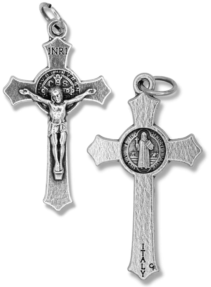 Italian Rosary Making Kit for 5 Rosaries - Catholic Rosary Cross and Center Sets with 1.5” St Benedict Crucifix and 1” Miraculous Medal Rosary Center Pack of 5 Bulk Rosary Parts