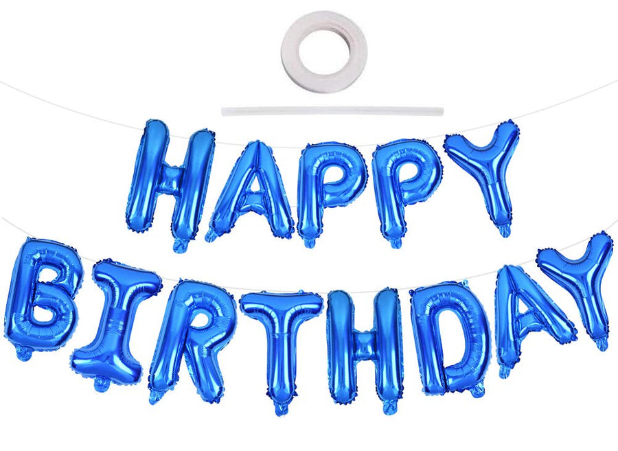 Blue Happy Birthday Banner Balloons, 16 Inch Mylar Foil