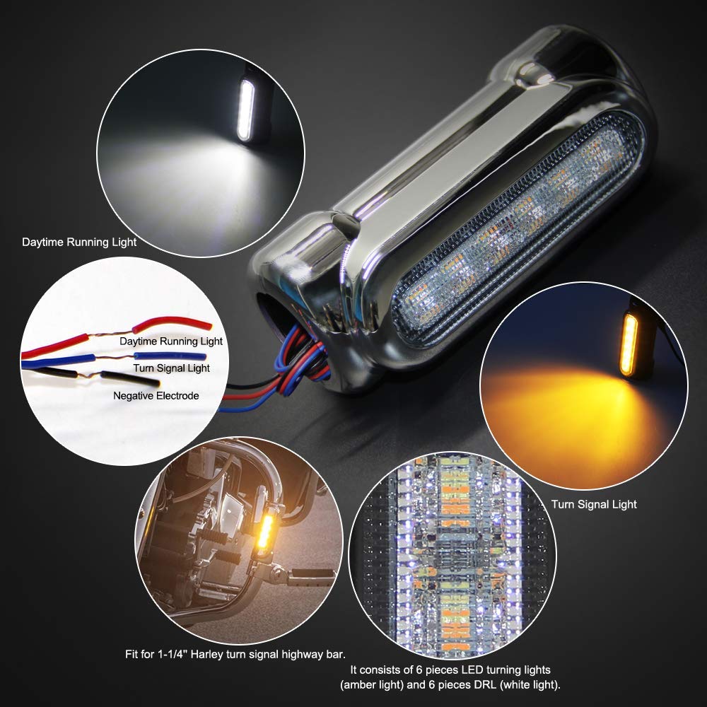 Motorcycle Highway Bar Lights Switchback Driving Crash Bar Lights Motorcycle Driving Lights Led Turn Signal Lights for 1-1/4 inch Crash Bar Touring Driving Lights Bikes (Silver)