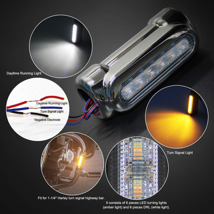 Motorcycle Highway Bar Lights Switchback Driving Crash Bar Lights Motorcycle Driving Lights Led Turn Signal Lights for 1-1/4 inch Crash Bar Touring Driving Lights Bikes (Silver)