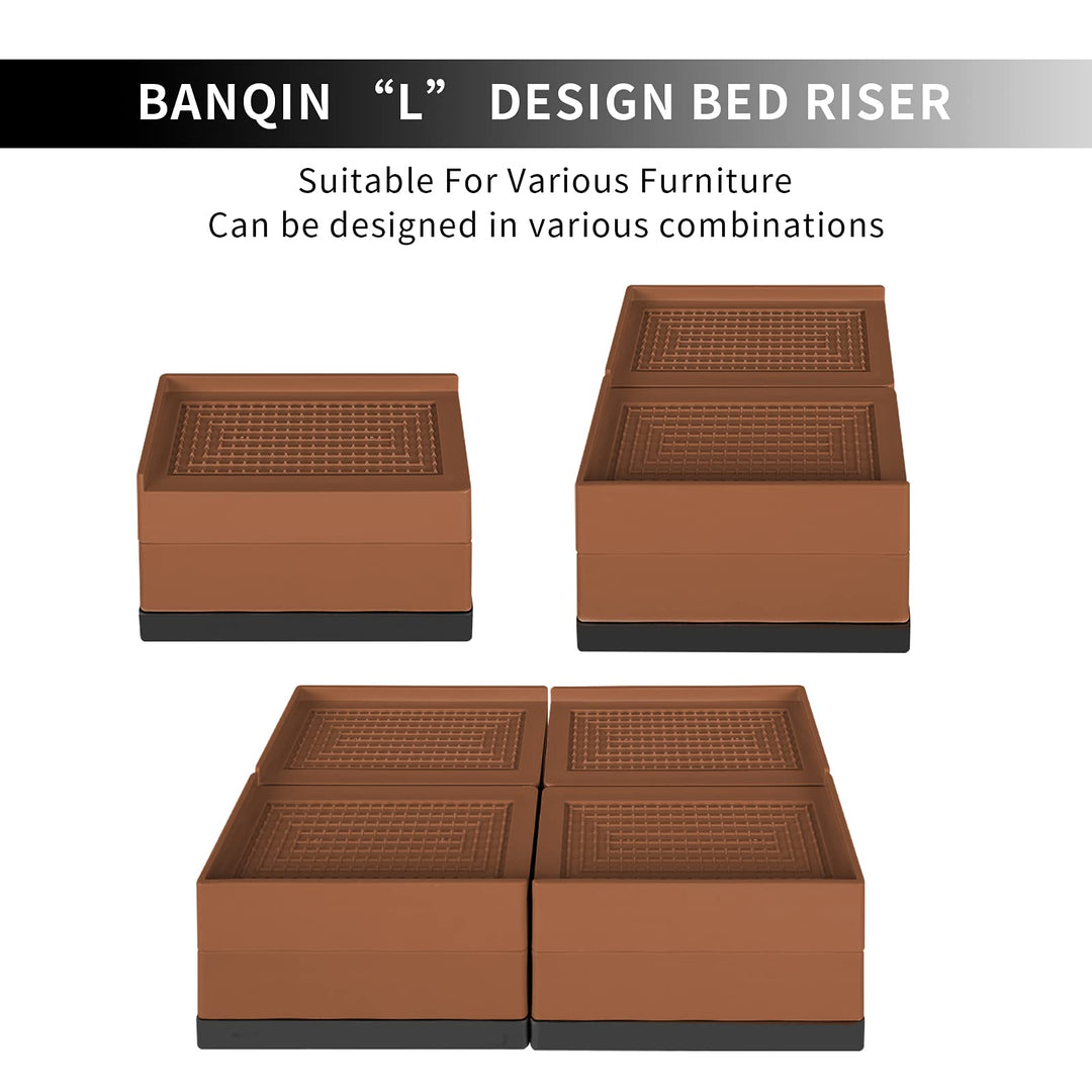 Bed Risers Heavy Duty Adjustable Furniture Risers 3 Inches for Bed Frame, Sofa, Table, Desk Leg, Bed Lifts Risers Up to 10,000 LBs (Set of 4, Brown)